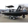 Barco inflável de fundo rígido em fibra de vidro de 7,6 metros barco RIB barco de pesca em alto mar barco de pesca barco de resgate para controle de enchentes