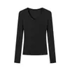 Camiseta térmica feminina de manga longa com decote V para outono e inverno de 2026, uma blusa base de corte justo que acentua a silhueta e faz você parecer mais magra
