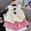 Conjunto de Niña 2026 Verano Nuevo Estilo Coreano Infantil Moderno Chaleco Bebé Verano Pantalones Cortos Delgados Conjunto de Dos Piezas Moderno