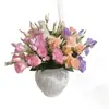 Flor de platycodon artificial de 4 cabezas, decoración de flor de seda de alta gama, arreglo floral de boda con hojas, exquisito arte floral de platycodon