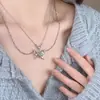 Colar Borboleta de Camada Dupla em Formato de Coração para Mulheres, Doce e Descolado, Tendência Ins, Temperamento de Garota Spicy, Corrente de Clavícula Versátil com Disco de Osso
