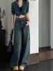 Jeans de trabajo estilo americano con pierna curva para mujer, nueva colección primavera/otoño, talla grande, tiro alto, corte holgado, pantalón largo de pierna ancha, adecuado para figuras tipo pera