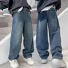 Calças Jeans Largas e Soltas para Meninos de Crianças Médias e Grandes, Novo Lançamento Primavera/Outono 2026 Calças Longas de Corte Reto, Calças Casuais Tendência e Descoladas