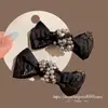 Pinza para el Cabello con Lazo de Pedrería Perla Negra 2026 para Mujer, Pinza de Pato Estilo Coreano Lindas para Recoger el Flequillo