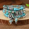 Novo conjunto de pulseiras de contas turquesa transfronteiriças europeias e americanas, conjunto de pulseiras de cordão elástico da moda, corrente artesanal estilo boêmio