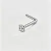 Anillo de Nariz Europeo y Americano Estilo Transfronterizo Sin Perforación, Sencillo Cobre Microincrustado Cuadrado de Circonita Zirconio en Forma de L Stud para Nariz, Joyería de Nariz Moderna y Genial