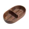 Tigela de Madeira de Nogueira Estilo Luxo Leve, Formato de Barco, Compartimento Duplo, Prato Dividido de Madeira Maciça para Uso Doméstico, Prato de Lanches, Prato de Frutas, Bandeja de Lanches