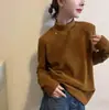 Primavera, Otoño e Invierno 2025 Nueva Moda Coreana Elegante Camiseta Base de Manga Larga Térmica Holgada Adelgazante con Cuello Medio Alto para Mujer