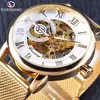 Servicio de Dropshipping para Reloj Mecánico Manual de Malla Hueca Dorada de Moda Casual para Hombre Forsining