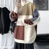 Chaqueta Suéter de Bloques de Color Holgada para Otoño e Invierno para Hombre, Tejido de Punto de Moda Estilo Coreano High Street, Tejido de Punto de Marca de Moda