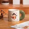 Taza de Cerámica con Mango Floral Estilo Japonés Pastoral Taza de Café con Flor de Dibujos Animados y Platillo Set de Taza con Animal Lindo