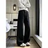 Calças casuais de algodão lavado cáqui para homens, calças de trabalho retas folgadas da moda de outono, calças compridas de perna larga da moda para jovens