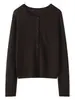 Nuevo Cárdigan de Punto de Seda y Lana 2026 Otoño/Invierno con Borde Enrollado, Cuello Redondo, Manga Larga para Mujer, Color Sólido, Top Holgado con Bolsillos