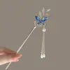 Grampo de Cabelo Borboleta de Cristal para Mulheres, Grampo de Cabelo de Alto Padrão Estilo Chinês Novo, Grampo de Cabelo Estilo Antigo, Grampo de Cabelo com Franja