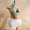 Cadena para el cuerpo de cuentas azul y blanco AYJ estilo europeo y americano, top de bikini para la playa, multicapa con pedrería brillante, para vacaciones y chicas sexys de la costa