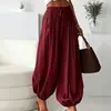 Calças Femininas de Verão Largas com Cordão, Perna Larga, Cropped, Estilo Lanterna com Efeito Drapeado, Calças Harem, Moda Feminina Transfronteiriça