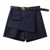 Toma real de falda-pantalón de traje con corte irregular, tiro alto, adelgazante, a la moda, tipo boot shorts para mujer, inspirada en el diseño de otoño de 2026