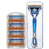 Navaja Manual Naranja de Cinco Capas al por Mayor para Hombres, Navaja Manual de Afeitar Universal de 5 Capas