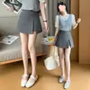 Shorts Casuais para Mulheres Primavera e Verão 2026 Calças Saia Evasê com Fenda Lateral Costurada, Shorts Saia de Terno Feminino de Cintura Alta