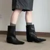 Versión de piel de oveja ~ Botas Martin adelgazantes estilo coreano, botas de tacón grueso de punta cuadrada para mujer, botines versátiles, botines Chelsea