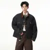 Nueva chaqueta casual holgada de moda para primavera y otoño, estilo retro americano de alta gama, chaqueta de mezclilla cruda con bloques de color para pareja