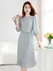 Vestido de Seda de Morera de Peso Pesado para Mujer, Nuevo Estilo Verano 2026, Cuello Redondo, Elegante y Moderno Vestido de Seda de Morera de Longitud Media