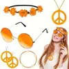 Carnaval de Halloween Gafas Redondas Collar con Símbolo de la Paz Aretes Diadema Corona Pulsera Set Colorido Hippie Paz
