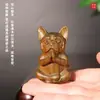 Atacado do Fabricante Sandália Verde Esculpida Bulldog Francês Enfeites de Mesa Acessórios para Carro Madeira Maciça Esculpida Doze Signos Peças de Mão