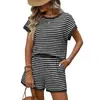 Nuevo Conjunto Casual de Dos Piezas de Moda Europea y Americana TK para Mujer Verano 2026 con Cuello Redondo, Mangas Cortas de Retazos y Pantalones Cortos