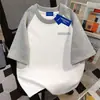 Camiseta de Manga Corta Simple con Estrella, Estilo Coreano de Marca de Moda, 100% Algodón Puro para Hombres y Mujeres, Verano, Ajuste Holgado, Adelgazante, Top de Retazos para Parejas