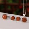 Yilu plata S925 plata esterlina ágata roja del sur personalidad retro Ruyi temperamento aretes colgantes anillo traje de juego de tres piezas