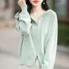 26 Outono Inverno Novo Suéter com Capuz de Zíper Duplo Manga Longa Cardigan de Tricô Cor Sólida Roupa Externa Top de Temperamento Emagrecedor Feminino