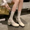 Zapatos Mary Jane de piel de vaca con hebilla cuadrada de pedrería de lujo ligero 2025 Primavera Tacón medio grueso Punta cuadrada Cuero genuino Zapatos de una capa Zapatos de vestir para mujer Zapatos de boda