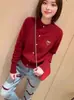 Cárdigan de punto 100% lana bordado para mujer 2025 Primavera Temprana Nuevo Suave Cera Cuello Redondo Chaqueta Suéter Delgado
