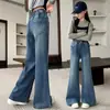 Calças de Lã para Meninas Outono Inverno Novo Estilo Crianças de Tamanho Médio e Grande Calças Elásticas Micro-Flare Calças Jeans Macias Estilosas para Crianças Calças Longas Casuais