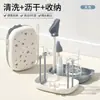 Set de Cepillos para Botellas de Doble Cara, Estante de Almacenamiento para Viaje, Cepillo Limpiador para Biberones y Vasos de Bebé, Plegable Portátil