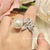 Anillo de Perla de Cuentas de Nicho Grace Gaoding para Mujer, Flor Completa de Circonita Diamantada, Índice con Perla Blanca Australiana Fresca