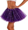Saia Tutu Adulto em Estoque com 4 Camadas de Tule, Inclui Forro, Lantejoulas de Estrela, Saia de Tule de Comprimento Médio, Saia Bufante, Saia de Performance de Palco