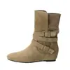 Botas Melaleuca Empilhadas com Aumento de Altura Oculto Botas Curtas para Mulheres Outono/Inverno 2026 Novas Botas de Cano Médio Uso Duplo Botas de Cowboy Ocidentais Tendência