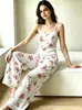 2026 Novo Conjunto de Duas Peças Camisola e Calça para Casa Estampado Confortável Pijama Feminino Roupa de Casa Conjunto Casual de Duas Peças
