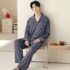 Pijama de Algodón Puro para Hombre 2026, Conjunto de Ropa de Casa de Manga Larga con Cuello Camisero y Bolsillos para Primavera y Otoño, Ajuste Holgado