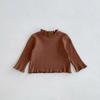 Otoño 2024 Nueva Camiseta Básica de Estilo Coreano para Niñas con Borde de Oreja Rayas en la Sisa Combinable Otoño e Invierno Camiseta Básica para Niños