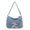 Bolso de mezclilla transfronterizo para mujer, bolso cruzado, bolso de hombro estilo étnico bordado vintage, bolso de lona versátil moderno casual
