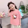 Camiseta de Manga Corta de Algodón Puro para Niñas Verano Nuevo Estilo Tops de Manga Corta para Niños Mayores Camisas Base de Manga Media Dulces y Lindas