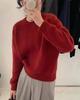 Suéter Rojo Engrosado Suéter de Lana 100% para Mujer Cuello Redondo Jersey Suelto Tejido Cachemira Fondo Estilo Perezoso Top