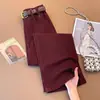 Calça Jeans Ankela Vermelha Barra Estreita Barra Larga Feminina Outono/Inverno Novo Estilo Com Pelúcia Cintura Alta Emagrecedora Casual Cropped Reta Tendência