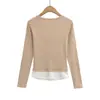 Cl2609-26 Estilo Novo de Primavera Cedo Estilo Europeu e Americano com Costura em Cor Contrastante e Camiseta de Manga Longa Falsa de Duas Peças para Esportes