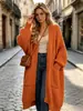 Abrigo Suéter Engrosado Otoño e Invierno Hasta la Rodilla para Mujer Holgado Versátil Base Manga Larga Cardigan Tejido Estilo Perezoso Moderno Longitud Media