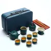Juego de Té Kung Fu de Viaje Estilo Japonés Juego Pequeño para Uso en Casa Tetera Pequeña Taza de Té de Cerámica Bandeja de Té para Exteriores Bolsa Portátil