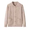Cárdigan de punto con cuello y botones para mujeres de mediana edad y mayores en otoño e invierno, abrigo suéter holgado para madres, top abotonado para abuelas
